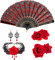 DRESHOW Set di Orecchini a Ventaglio Pieghevole con Fermaglio per Capelli con Fiore Di Rosa Accessori per Capelli per Ballerine di Flamenco da Donna