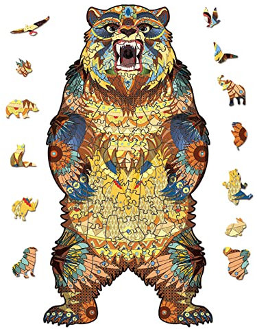 AthlChamp Holzpuzzle für Erwachsene und Kinder, magische Holzpuzzle in Tierform, einzigartig geformte Puzzleteile, 18.4 x 35 cm, 200 Teile, Bär King, Medium