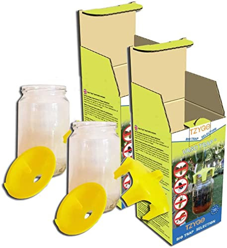 TZYGO Vaso Trap | Piège à Insectes pour Extérieur | Piège chromotrope avec Bocal en Verre Capture Les Abeilles, Les frelons, Les Mouches, Les guêpes, Les Mites, Les Papillons de Nuit (2 pièges)