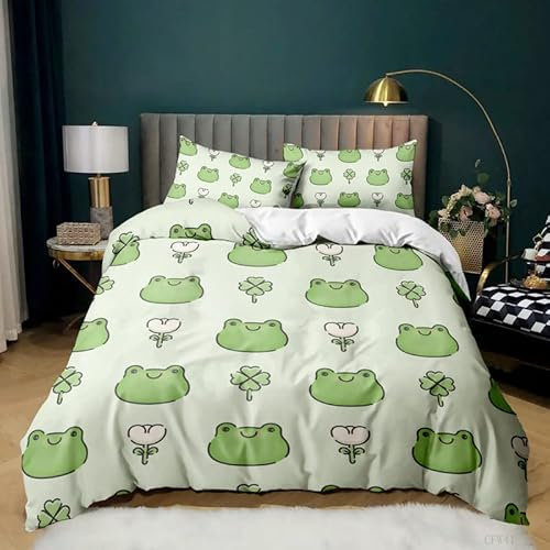 Bettwäsche 140x200 Weißer Frosch 110g/㎡ Microfaser Bettwäsche Kinder Mit Reißverschluss + One Piece Kissenbezug 80x80 Deko Schlafzimmer Bettwäsche für Kinder Geeignet