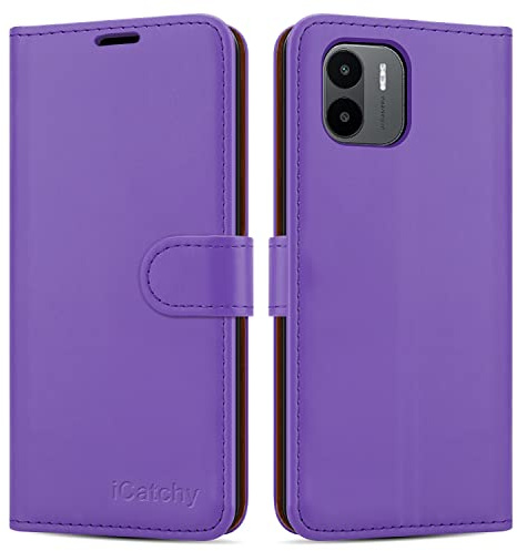 iCatchy for Xiaomi Redmi A1 Case Leather Wallet Book Flip Folio cover with Card Slots and Kickstand View for Xiaomi Redmi A1 Phone (Lilac)
