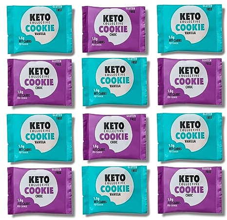 Keto Collective Keto Cookies I 1.5g Net Carbs I 30g x 12 I Keto Snacks I Low Sugar I Made with Real Butter I High Fibre I Low Carb Snacks, Gluten Free Cookies (Mixed)