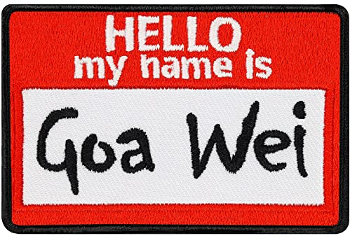 Hello my name is Patch Hello my name is Goa Wei Aufnäher Aufbügler lustiger Patch zum annähen/aufbügeln | Hello my name is Sticker Namensschild Bügelbild für alle Stoffe | 75x50mm