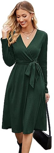 Newshows Jumper Dress for Women UK Ladies Winter Dress Knitted Sweater Dresses for Wedding Guest Dark Green