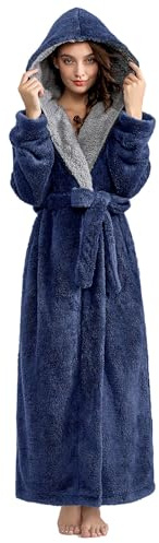 PUTUO Womens Hooded Dressing Gown: Long Bathrobe Ladies Fleece Winter Warm Cosy Robes Fluffy Soft Housecoat Loungewear Plush Luxury Nightwear Housecoats M