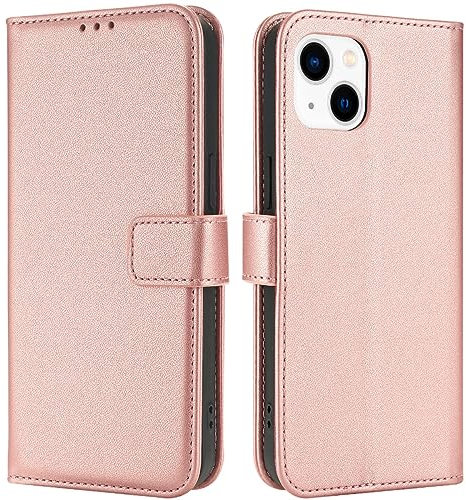 TQIAHF Handyhülle für iPhone 13 / iPhone 14 Hülle Klapphülle Leder Klappbar Tasche Flip Cover Case Schutzhülle mit Kartenfach Komplettschutz Lederhülle Handytasche für iPhone 13/iPhone 14,Rose Gold