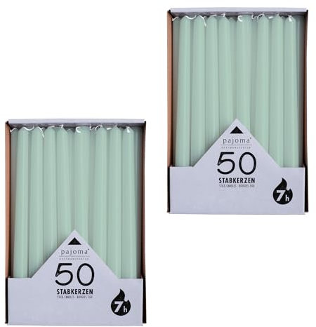 pajoma® Stabkerzen Jadegrün - 2x 50 Stück | Höhe 25 cm, Brenndauer ca. 7 Stunden | Duftfrei, vielseitig einsetzbar für Kerzenhalter, Deko & festliche Anlässe