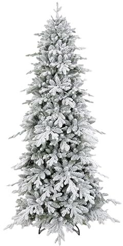 Giulia Grillo Albero di Natale Slim Innevato 210cm, 2450 Rami, Albero di Natale Slim Luxury con punte innevate realistico, Facile da Montare, Folto, PE/PVC, Verde e Bianco