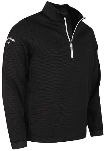 Callaway - Golf Tops for Men, Long Sleeve Hexagon Fleece Base Layer Sweater with Thermal Properties and Moisture Wicking Technology (Caviar Black)