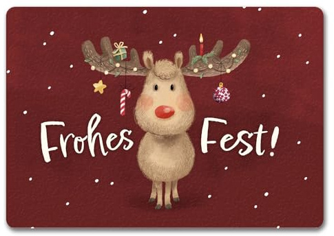 speecheese Frohes Fest Rentier mit Weihnachtsschmuck Fußmatte in 35x50 cm ohne Rand eine Festliche Fußmatte in 35x50 cm ohne Rand zur Weihnachtszeit Weihnachtliche Fußabtreter REH Türmatte