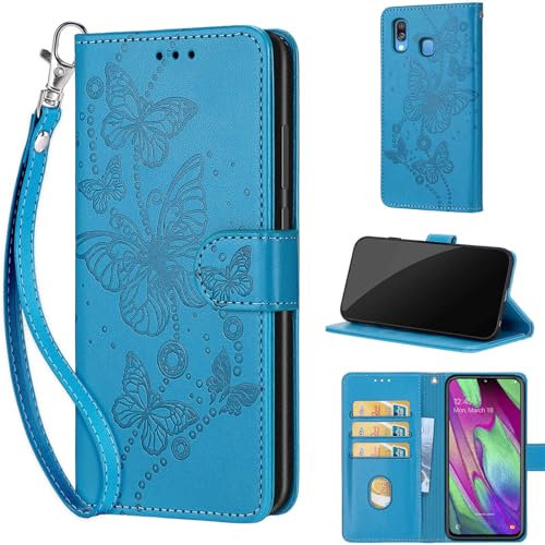 Cover per Samsung Galaxy A40 Custodia, Custodia in Pelle PU Magnetica Portafoglio Cover Custodia compatibile Samsung Galaxy A40 Blu