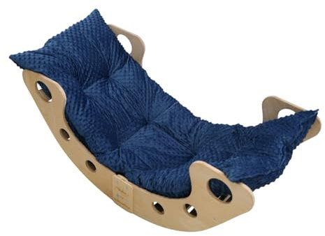 Skyline Kletterbogen Kissen Baby Kleinkind Kinder ab 1 Jahr Indoor Klettern Montessori Klettergerüst Holz Wippe Balancewippe Kletterdreieck Kletterwippe Holzwippe Kletterling Holzbogen XL Marineblau
