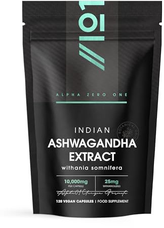 Ashwagandha Extract 10,000mg - 5% Withanolides (25mg) - 120 Vegan Capsules - Made with BioPerine® Black Pepper for Higher Bioavailability (4 Month Supply) by Alpha01