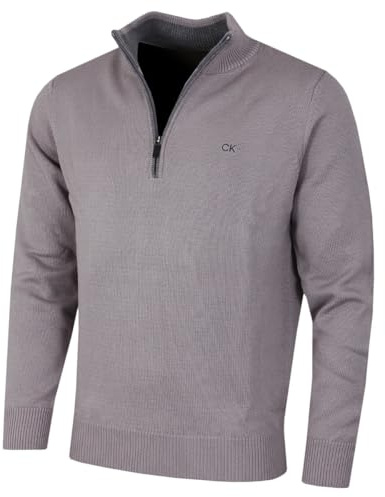 Calvin Klein Mens 2026 1/2 Zip CK Golf Sweater - Cloud Grey - XL