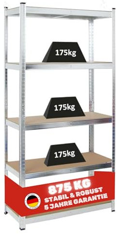 PROREGAL Kellerregal Gorilla | HxBxT 180x90x40cm | Fachlast 175kg | Verzinkt | Garagenregal Schwerlastregal Werkstattregal Lagerregal Steckregal