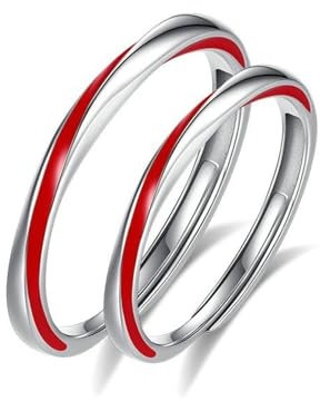 Anello con Filo Rosso Coppia, Anelli in Argento 925 Linea Rossa Anelli di Fidanzamento Donna Anniversario Matrimonio Anelli Regolabile