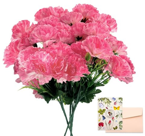 SNAIL GARDEN 24 fiori artificiali garofano rosa, fiori sfusi con stermi, bouquet di fiori finti, petali di seta di garofano, fiori finti non sbiadiscono, fiori grandi da 7,6 cm, per festa della mamma,