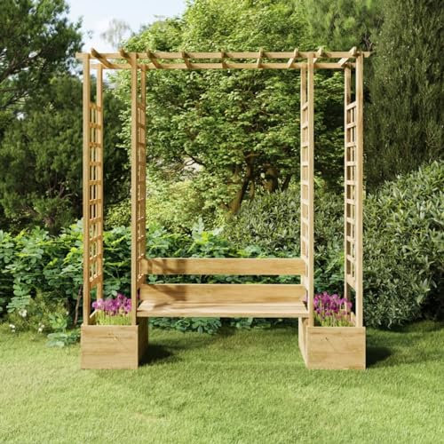 ShCuShan Garten-Pergola mit Bank Pflanzkübeln Kiefernholz Imprägniert Pergola Bausatz Gartenoase