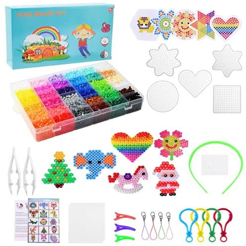 Atoke10000 Fuse Beads Kit for Kids,36 Colors 5mm Melty Beads Set with Pegboards,Iron Paper,Lanyards,Hair Band,Tweezers & Hooks for Arts and Crafts,Christmas Birthday Gifts for Girls & Boys Age 5+