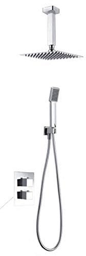 IMEX - Ducha Empotrada Termostática Cromada | Kit de Grifería Empotrado con Alcachofa y Rociador Antical Efecto Lluvia | Columna Ducha Empotrada con Grifo en Latón y Acero Inox S.304 | Serie Ons