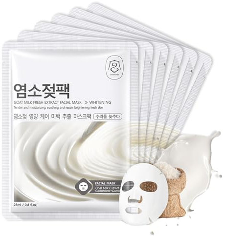 Shefave Sheet Mask Korean Mask, Tuchmasken 6 Stück Rice Essence Gesichtsmaske Korean Face Mask Sheets, Nährende Maske Beauty, Gleichmäßiger Hautton, Hydrating Mask Reismasken (M, Ziegenmilch)