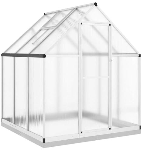 vidaXL Serre avec Cadre de Base argenté 169x169x202 cm Aluminium, Serre en Polycarbonate, Serre de Bricolage, abri de Serre, Serre portative