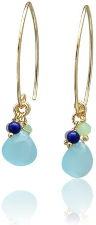 KOKO Chalcedon Ohrringe, Chalcedon Ohrhänger, Ohrringe mit Natursteinen für Frauen und Mädchen, 18k Vergoldet, Geschenk für Muttertag, Weihnachten, Valentinstag, Geschenkbox