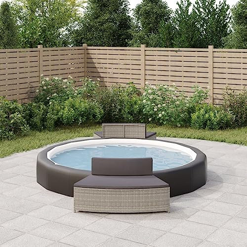 Homgoday Bancs de spa avec coussins 2 pièces en polyrotin gris, ameublement, banc de balcon, robuste banc pour terrasse enterno, banc de jardin,