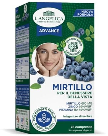L'Angelica, Integratore al Mirtillo per il Benessere della Vista e del Microcircolo, a base di Mirtillo Zinco e Vitamina B2, 1 Confezione da 75 Compresse