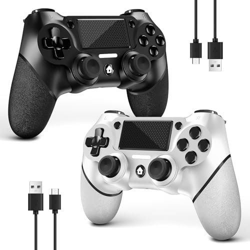 AceGamer Confezione da 2 controller per PS4, controller wireless per PS4/Pro/Slim/PC, con impugnatura antiscivolo su entrambi i lati e 2 cavi USB-C, colore: nero e bianco
