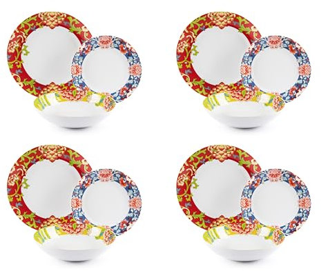 Excelsa Oriental Spring Service de vaisselle 12 pièces, porcelaine, lot de 4 personnes, multicolore