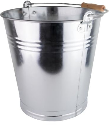 Seau en zinc de 10 l avec poignée en bois, seau en métal robuste avec anse - Seau polyvalent en métal pour le jardin et la décoration, la maison et la construction - Différentes tailles disponibles