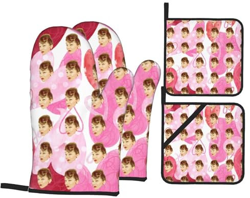 LSDINDF Personalisierte Ofenhandschuhe, Witzige Ofenhandschuhe mit eigenem Text/Foto, für Freunde und Familie als Geschenk zum Kochen, Backen und Grillen in der Küche.