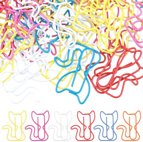 TIESOME 50 Stück Katze Büroklammern, Büroklammern Bunt Paper Clips Metall Briefklammern für Büro Dateien Schule Papiere(Katze)