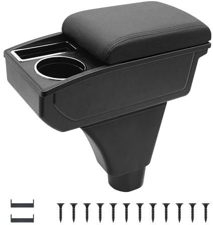 KAERGK Auto Armlehnen für Fiat Panda II Mittelkonsolen für Kfz Doppelter Stauraum mit Getränkehalter Einfache Montage Bequemes und strapazierfähiges Leder Schwarz (Schwarze Linie)