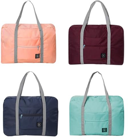 Faltbare Reisetasche, EIN Satz von 4 Stück Handgepäcktaschen, Handgepäck Tasche für Flugzeug, für Urlaub, Einkaufen, Reisen und das Fitnessstudio, Burgunderrot, Himmelblau, Marineblau und Rosa