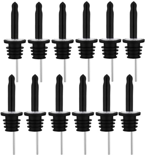 Pafusen 12 Stück Olivenöl Ausgießer mit Verschluss, Ausgießers für ölflaschen, Spirituosen-Ausgießer für Wein Schnaps öl Kaffee Sirup Essig (Silber, ausgiesser mit Lange Kappe)