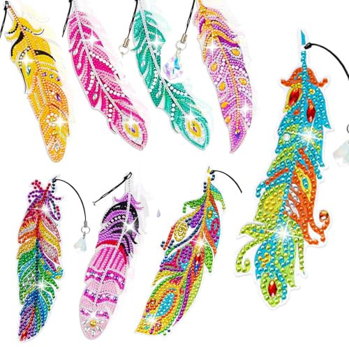 Diamond Painting Kinder Basteln Geschenke,Mitgebsel Kindergeburtstag,8 Stück Diamond Painting Kinder Lesezeichen Für Schüler,Junge,Mädchen,Buchliebhaber (Feder)