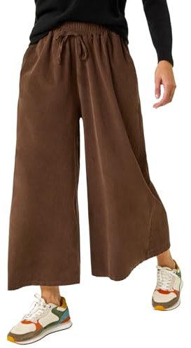 Roman Originals Baby Corduroy Wide Leg Culotte for Women UK - Ladies Everyday Autumn Winter Comfy Soft Evening Vacation Work Party Night Out - Mocha - Size L