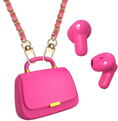 ANCwear Ear Buds,Bluetooth 5.3 In-Ear headphones,13mm Drivers deliver Premium Sound Earphones,22H Playtime True wireless Earbuds with Unique Mini HandBag Charging Case (Hot Pink/PU)