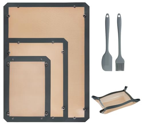 3 Alfombrillas de Silicona Reutilizables 60CM/40CM/40CM, Papel Antiadherente para Horno y Microondas, Sin BPA y Aptas para Lavavajillas para Galletas Pizza Pan, Nuevo Diseño con Bordes