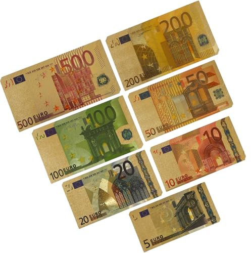 CHXAOM Faux Billets, Euros Jouets Éducatifs Billets Factices en PVC Durable avec Design Doré, Jeux de Marchand pour Enfants, Apprentissage Monétaire (4x5/10/20/50/100/200/500)