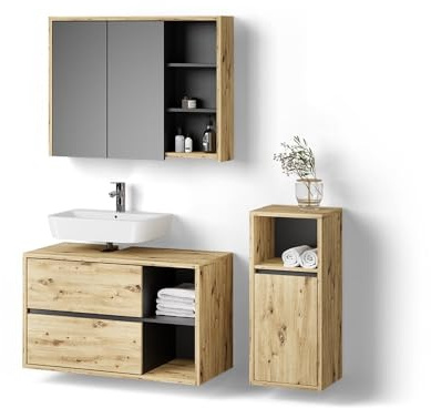 Livinity Ensemble de Meubles de Salle de Bain Vomano, Marron, 3 Parties