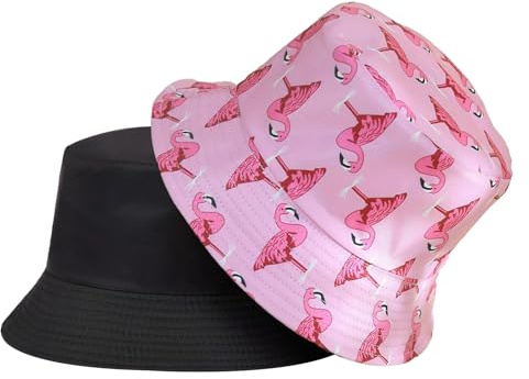 THXFUNAREA Sonnenhut Damen Herren Fischerhut mit Kinnriemen Wasserdichter Eimer Damen Schnell Dry Packable Hut Sommer Outdoor Aktivitäten,Fischerhut Herren,Fischerhut Damen,Flamingo-Motiv