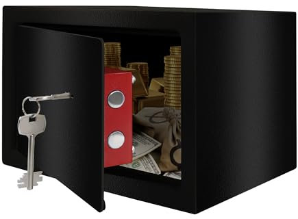 Suusolny Tresor Safe Möbeltresor Feuerfest & Wasserdicht (31x20x20 cm - L) mit 2 Schlüsseln Geldschrank für Bargeld, Schmuck, Medikamente Möbeltresor als Wand- oder Bodensafe – Schwarz