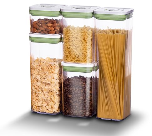 linoroso 5 PCS Set Cereal Storage Containers with Lids Airtight Food Storage Containers for Rice, Sugar, Pasta, 0.4L/2x1L/1.6L/2.2L