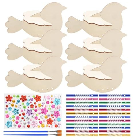 Malloy 6 Pack 3D Wooden Birds Craft DIY Paint and Build Wooden Animal Crafts Set Birthday Gifts for Girls/Boys