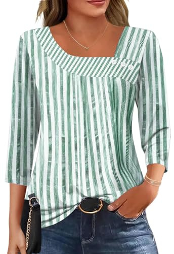 Kistore Womens 3/4 Sleeve Tops Asymmetrical Neck Tunic Shirts S-2XL | Summer Tops for Women UK,Boho Tops for Women,Tops for Women Trendy 2026,Business Casual Outfits