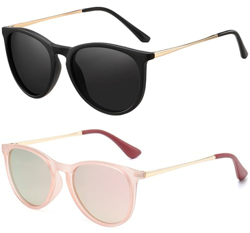 CIKJUK Occhiali da sole per bambini ragazzi ragazze polarizzati in metallo con montatura rotonda a specchio 100% protezione UV per bambini, Nero e rosa.