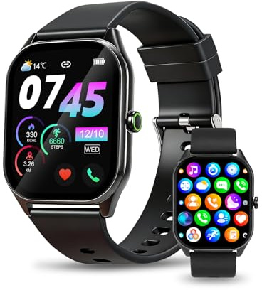 Rainpal Smartwatch Damen Herren mit Telefonfunktion (Schwarz) | 112+ Sportmodi, IP68 Wasserdicht, Sportuhr mit Puls Schlafmonitor, Bluetooth Anrufe, für Android iOS, erhalten Nachrichten